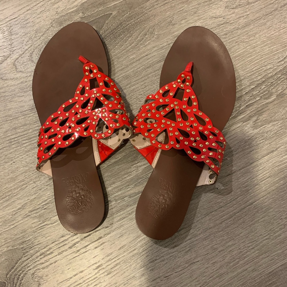 Red Patent leather stud vince camuto sandals